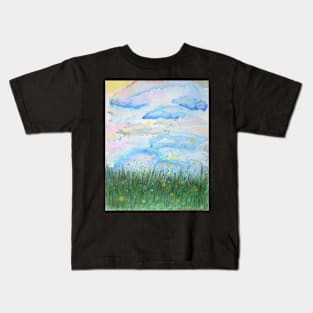 Clouds, Lavender and Fireflies Watercolor Kids T-Shirt